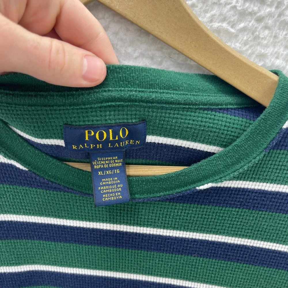 Polo Ralph Lauren Shirt Mens M* Green Blue Thermal Waffle Knit Striped Y2K Surf